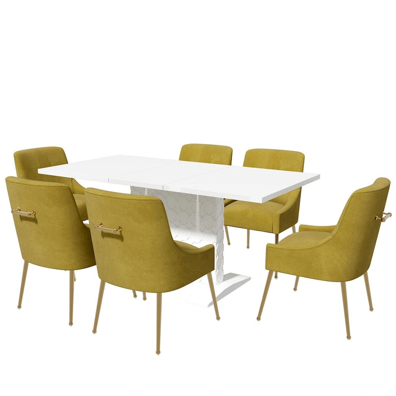 Ensemble de salle à manger 7 pièces Clihome avec table extensible et chaises en velours brillant