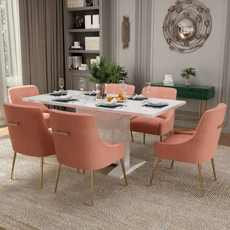 Ensemble de salle à manger 7 pièces Clihome avec table extensible et chaises en velours brillant