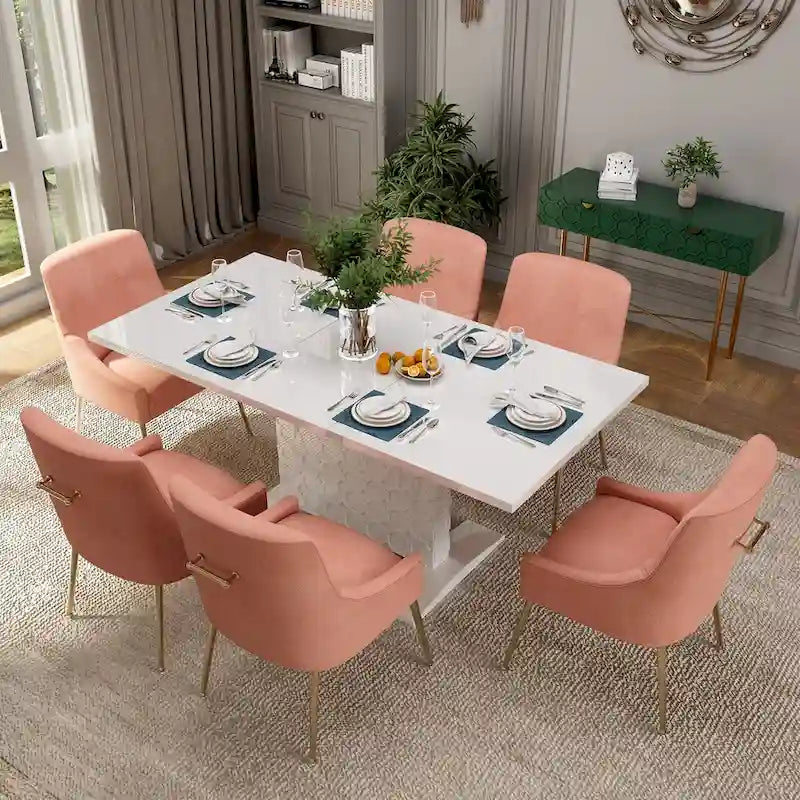 Ensemble de salle à manger 7 pièces Clihome avec table extensible et chaises en velours brillant