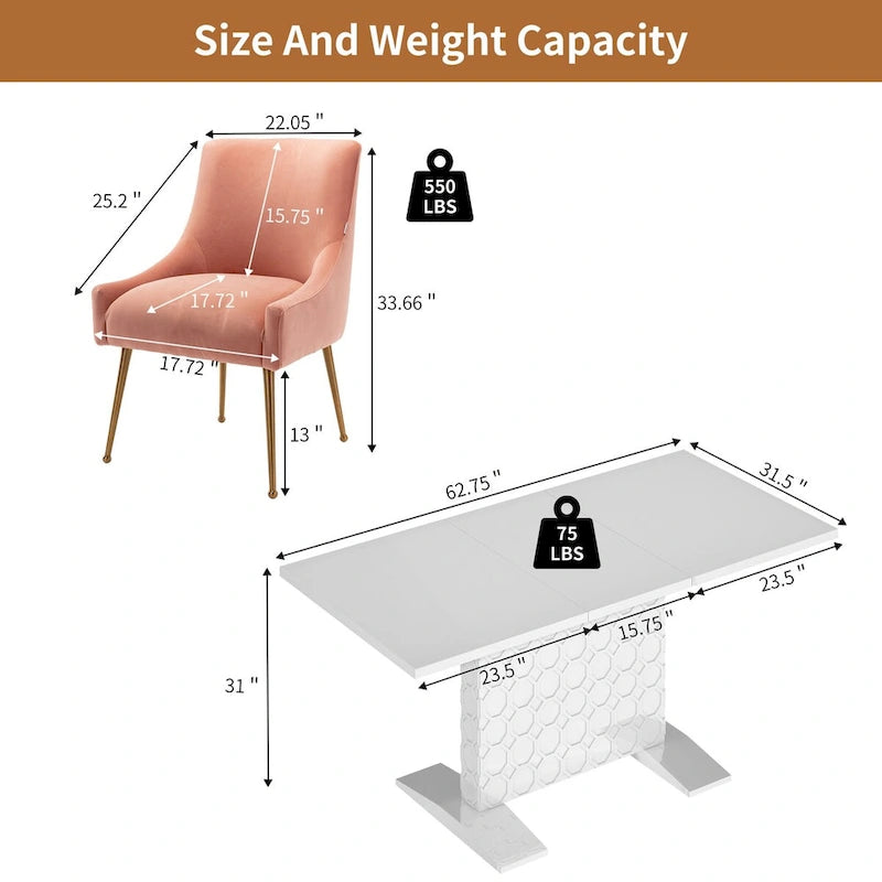 Ensemble de salle à manger 7 pièces Clihome avec table extensible et chaises en velours brillant