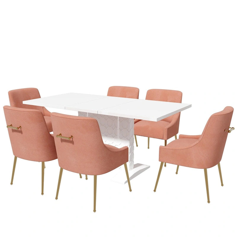 Ensemble de salle à manger 7 pièces Clihome avec table extensible et chaises en velours brillant