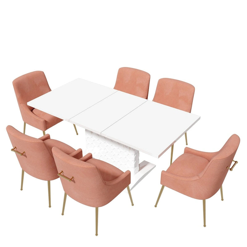 Ensemble de salle à manger 7 pièces Clihome avec table extensible et chaises en velours brillant