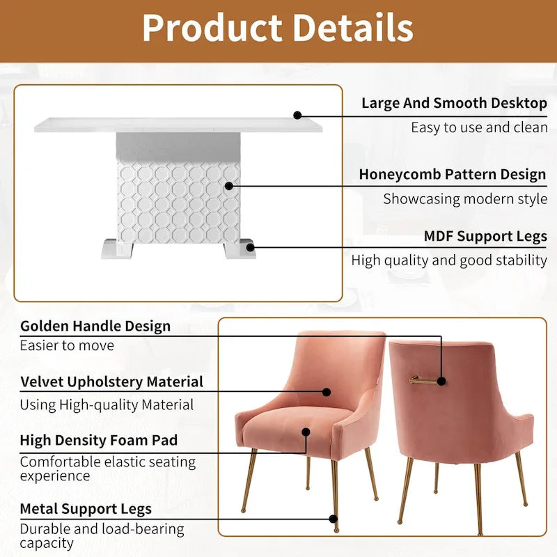Ensemble de salle à manger 7 pièces Clihome avec table extensible et chaises en velours brillant