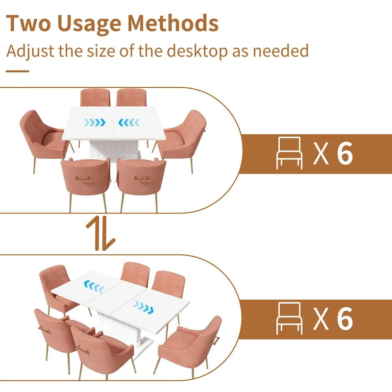 Ensemble de salle à manger 7 pièces Clihome avec table extensible et chaises en velours brillant