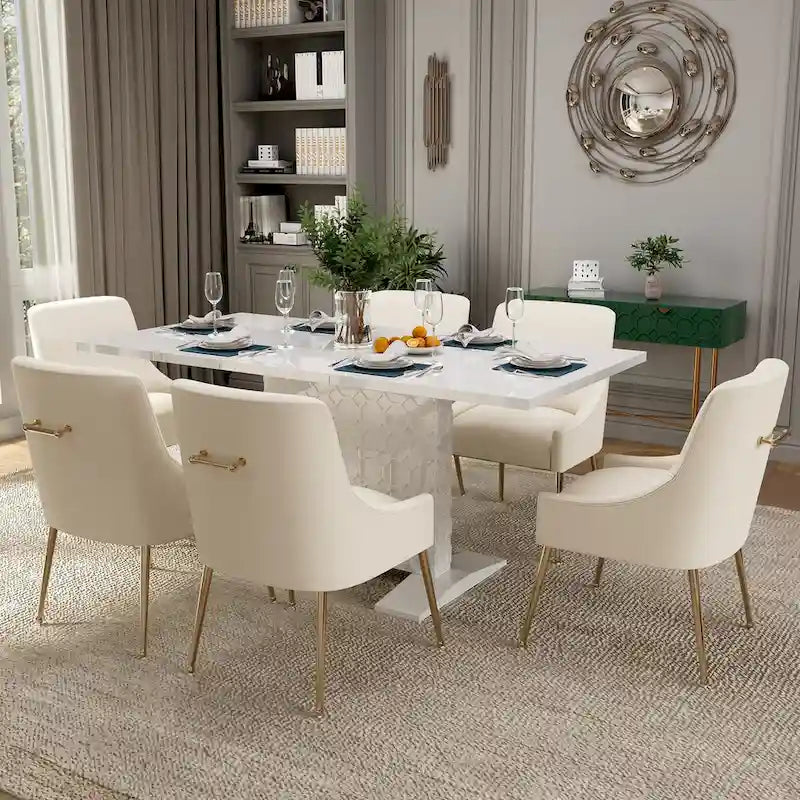 Ensemble de salle à manger 7 pièces Clihome avec table extensible et chaises en velours brillant