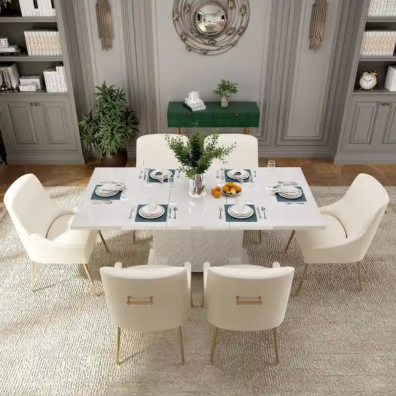 Ensemble de salle à manger 7 pièces Clihome avec table extensible et chaises en velours brillant