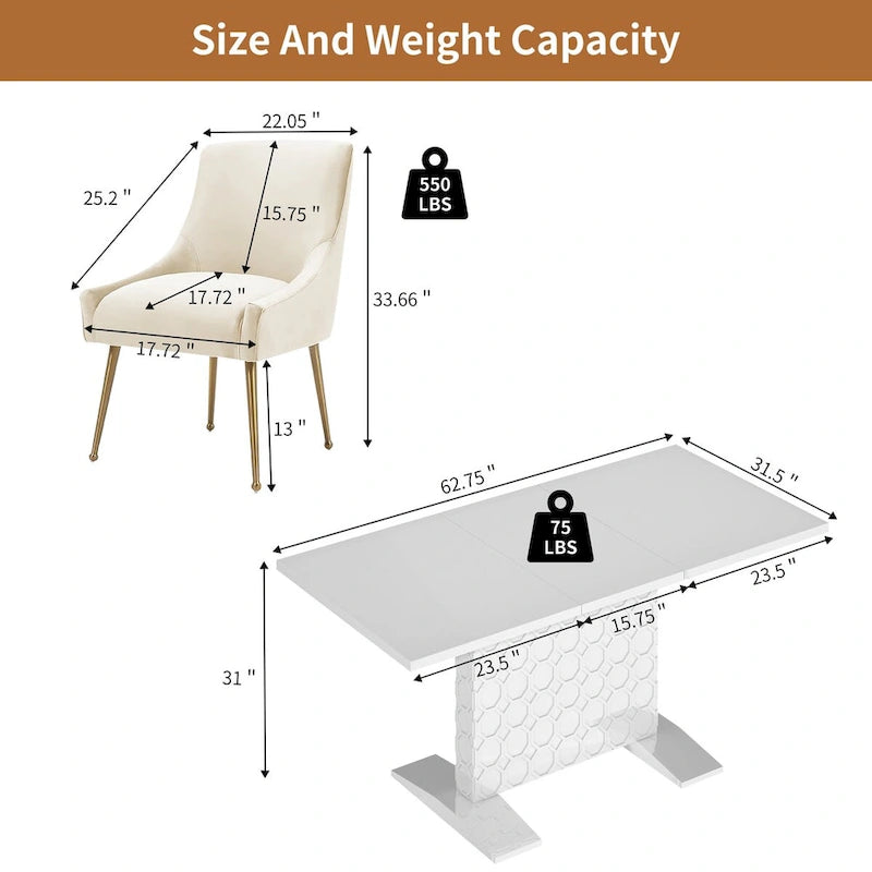 Ensemble de salle à manger 7 pièces Clihome avec table extensible et chaises en velours brillant