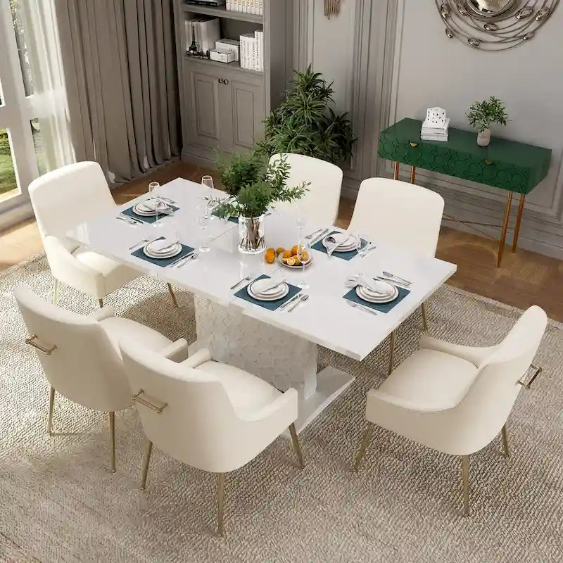 Ensemble de salle à manger 7 pièces Clihome avec table extensible et chaises en velours brillant