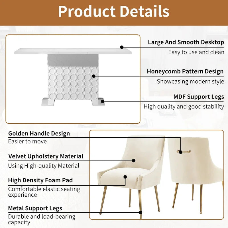 Ensemble de salle à manger 7 pièces Clihome avec table extensible et chaises en velours brillant