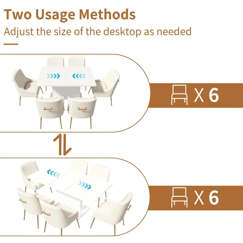 Ensemble de salle à manger 7 pièces Clihome avec table extensible et chaises en velours brillant