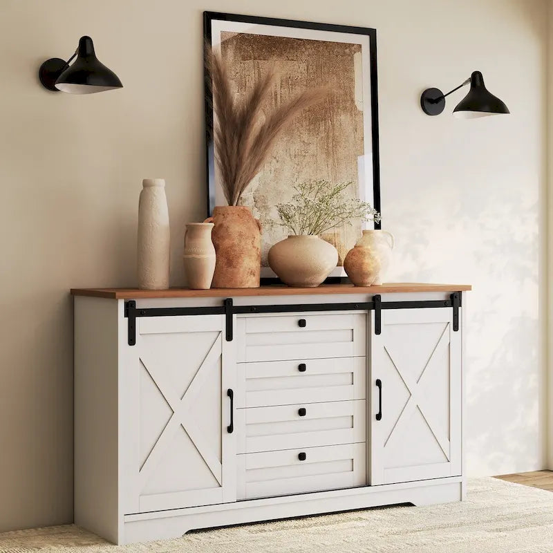 Buffet JASIWAY style grange avec 2 portes et 4 tiroirs