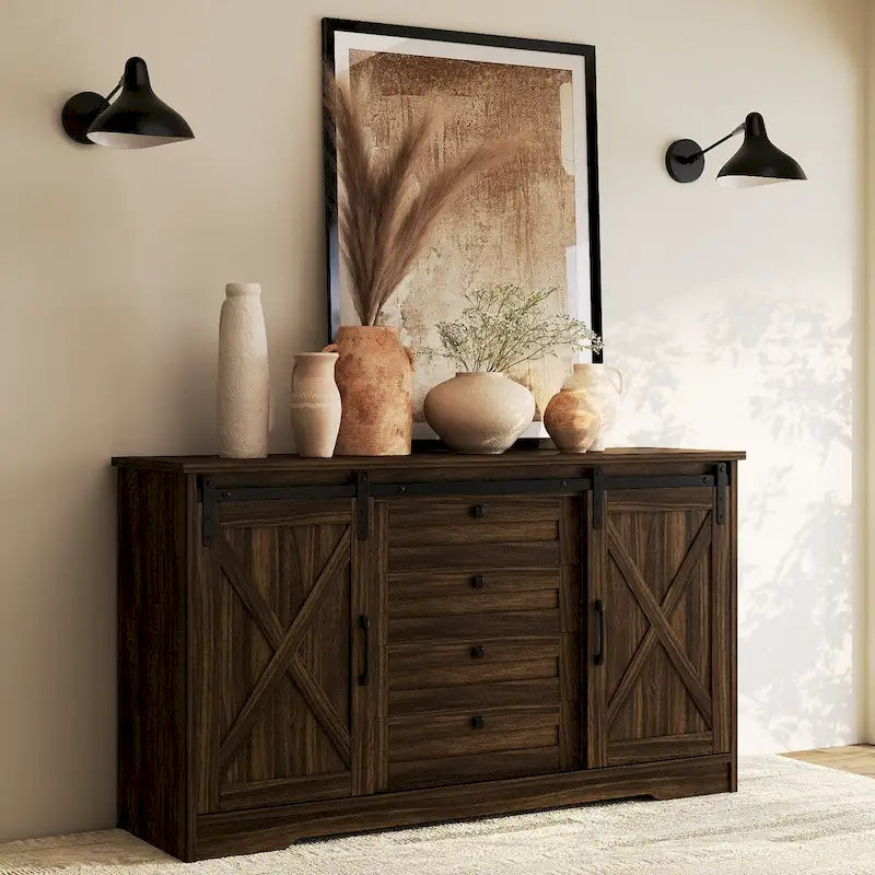 Buffet JASIWAY style grange avec 2 portes et 4 tiroirs