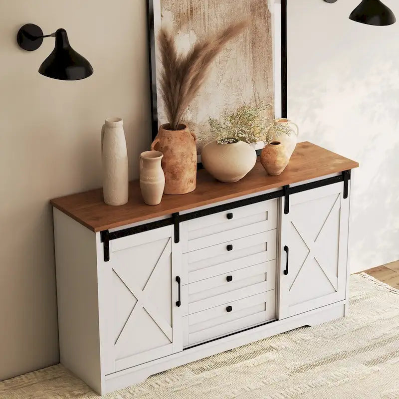 Buffet JASIWAY style grange avec 2 portes et 4 tiroirs