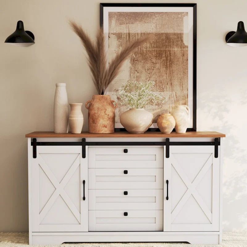 Buffet JASIWAY style grange avec 2 portes et 4 tiroirs