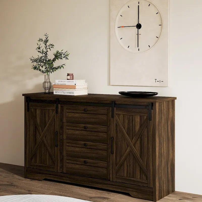 Buffet JASIWAY style grange avec 2 portes et 4 tiroirs