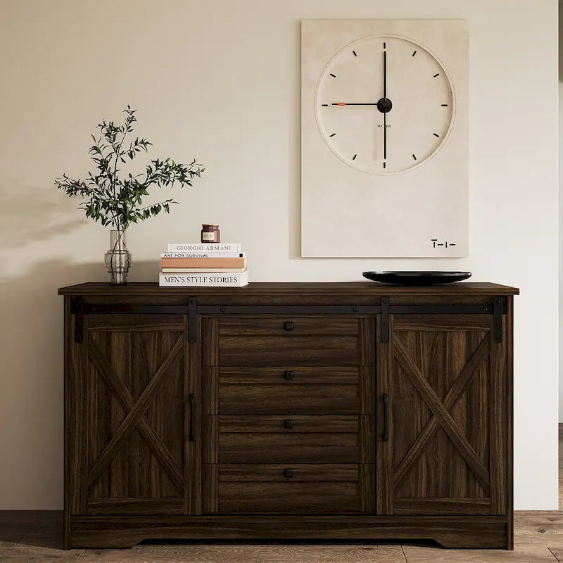 Buffet JASIWAY style grange avec 2 portes et 4 tiroirs