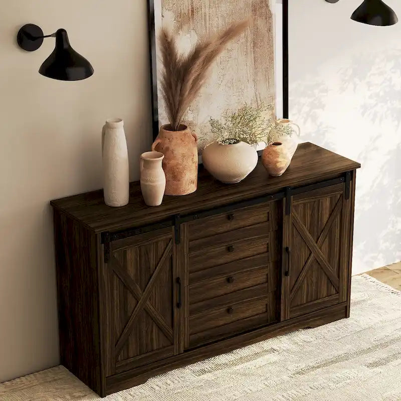 Buffet JASIWAY style grange avec 2 portes et 4 tiroirs