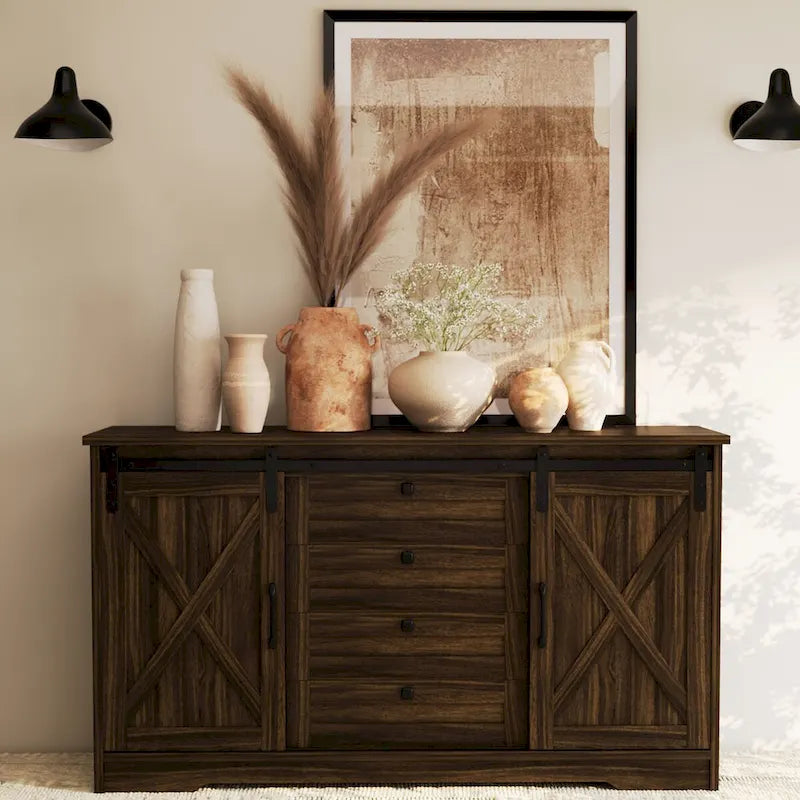 Buffet JASIWAY style grange avec 2 portes et 4 tiroirs