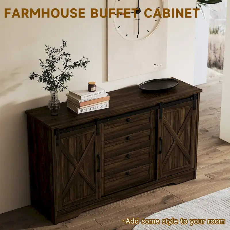 Buffet JASIWAY style grange avec 2 portes et 4 tiroirs