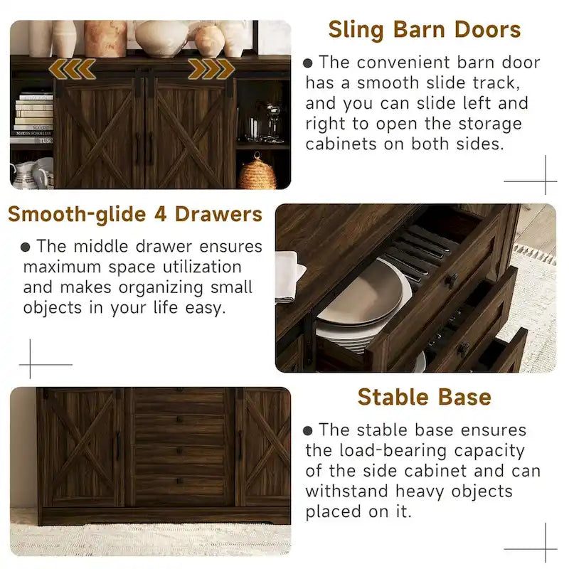 Buffet JASIWAY style grange avec 2 portes et 4 tiroirs