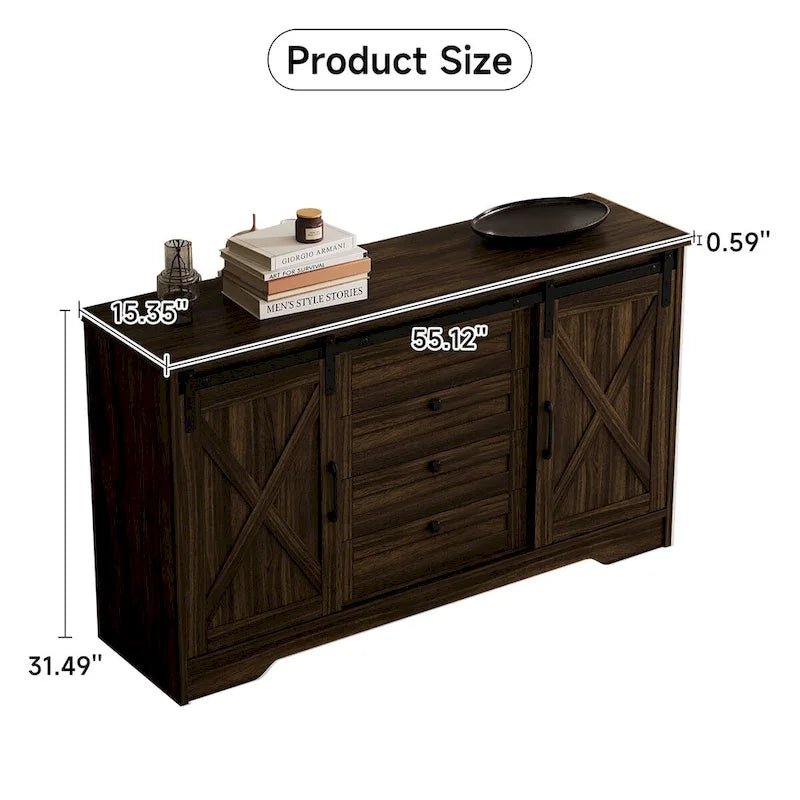 Buffet JASIWAY style grange avec 2 portes et 4 tiroirs