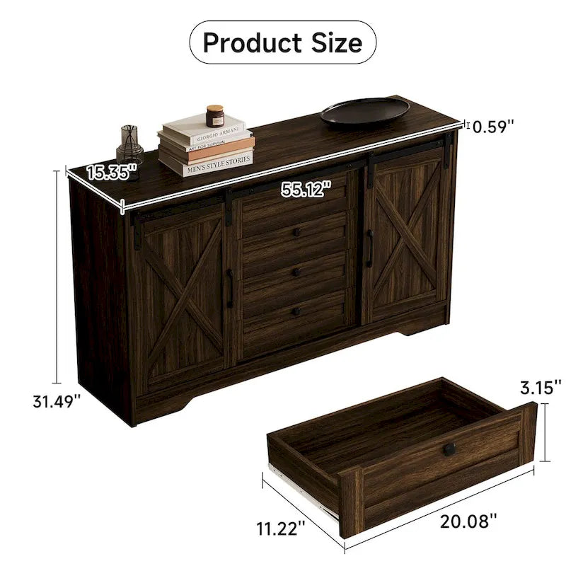 Buffet JASIWAY style grange avec 2 portes et 4 tiroirs