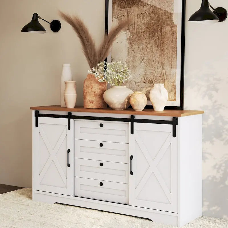 Buffet JASIWAY style grange avec 2 portes et 4 tiroirs