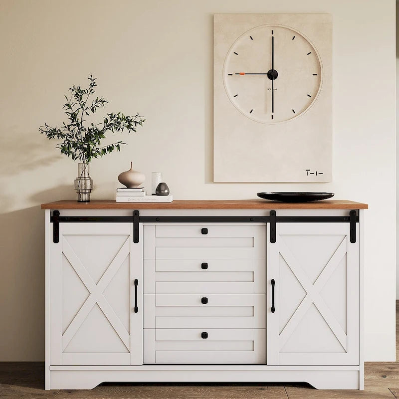 Buffet JASIWAY style grange avec 2 portes et 4 tiroirs
