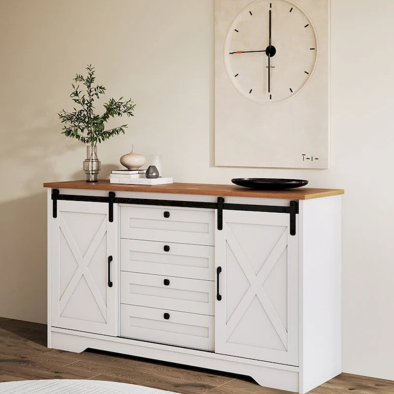Buffet JASIWAY style grange avec 2 portes et 4 tiroirs