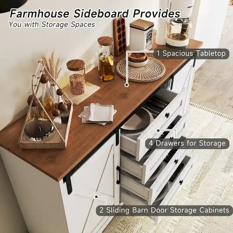 Buffet JASIWAY style grange avec 2 portes et 4 tiroirs