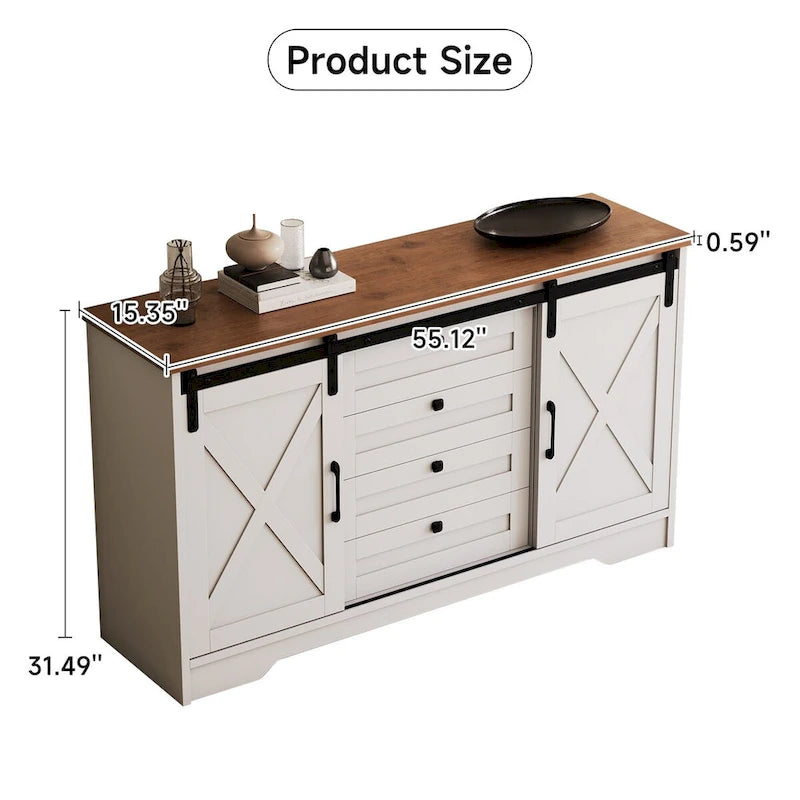 Buffet JASIWAY style grange avec 2 portes et 4 tiroirs