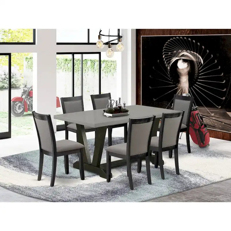 Ensemble de salle à manger 7 pièces East West Furniture : une table et 6 chaises Parson en lin noir (autres couleurs de tissu disponibles).