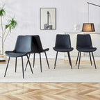 Ensemble de 4 chaises de restaurant rembourrées avec dossiers en daim et pieds en métal noir, convenant aux cuisines, salons et maisons de campagne.