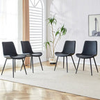 Ensemble de 4 chaises de restaurant rembourrées avec dossiers en daim et pieds en métal noir, convenant aux cuisines, salons et maisons de campagne.