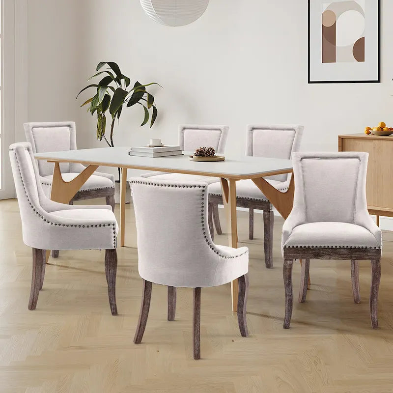 Ensemble de 4 chaises de salle à manger traditionnelles à oreilles, capitonnées et ultra-revêtues