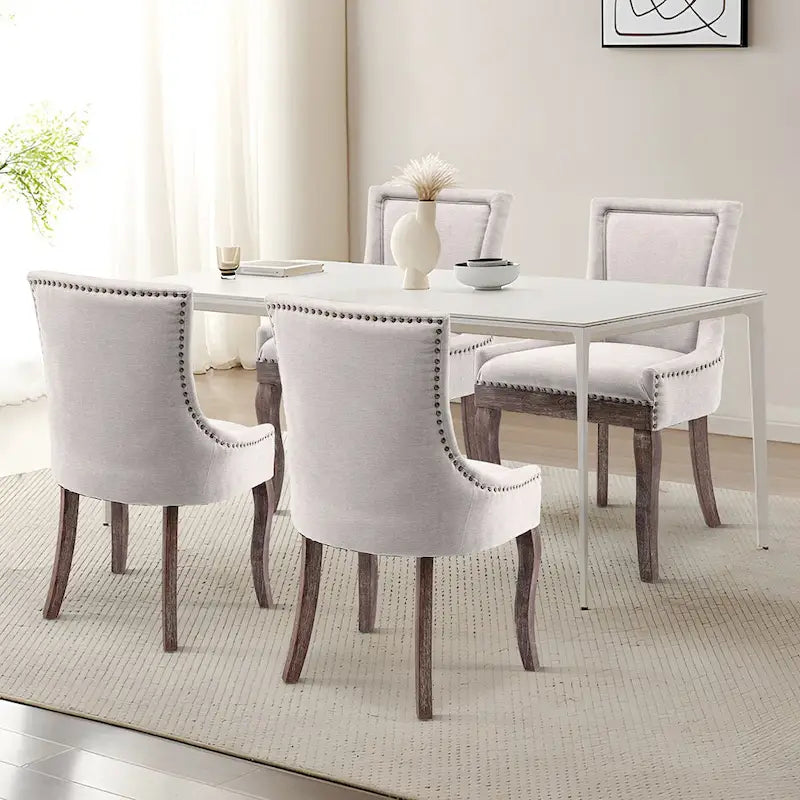 Ensemble de 4 chaises de salle à manger traditionnelles à oreilles, capitonnées et ultra-revêtues