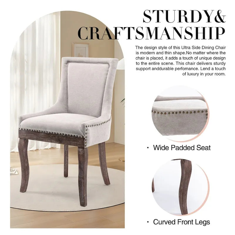 Ensemble de 4 chaises de salle à manger traditionnelles à oreilles, capitonnées et ultra-revêtues