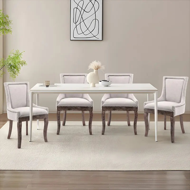 Ensemble de 4 chaises de salle à manger traditionnelles à oreilles, capitonnées et ultra-revêtues