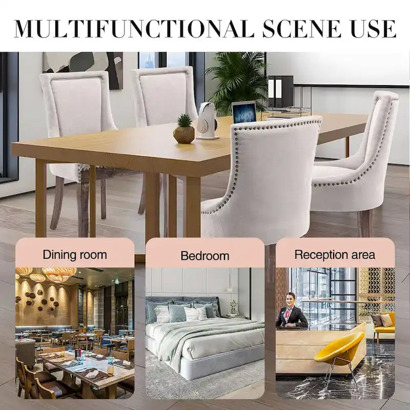 Ensemble de 4 chaises de salle à manger traditionnelles à oreilles, capitonnées et ultra-revêtues