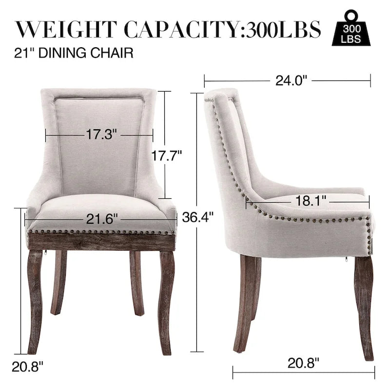 Ensemble de 4 chaises de salle à manger traditionnelles à oreilles, capitonnées et ultra-revêtues