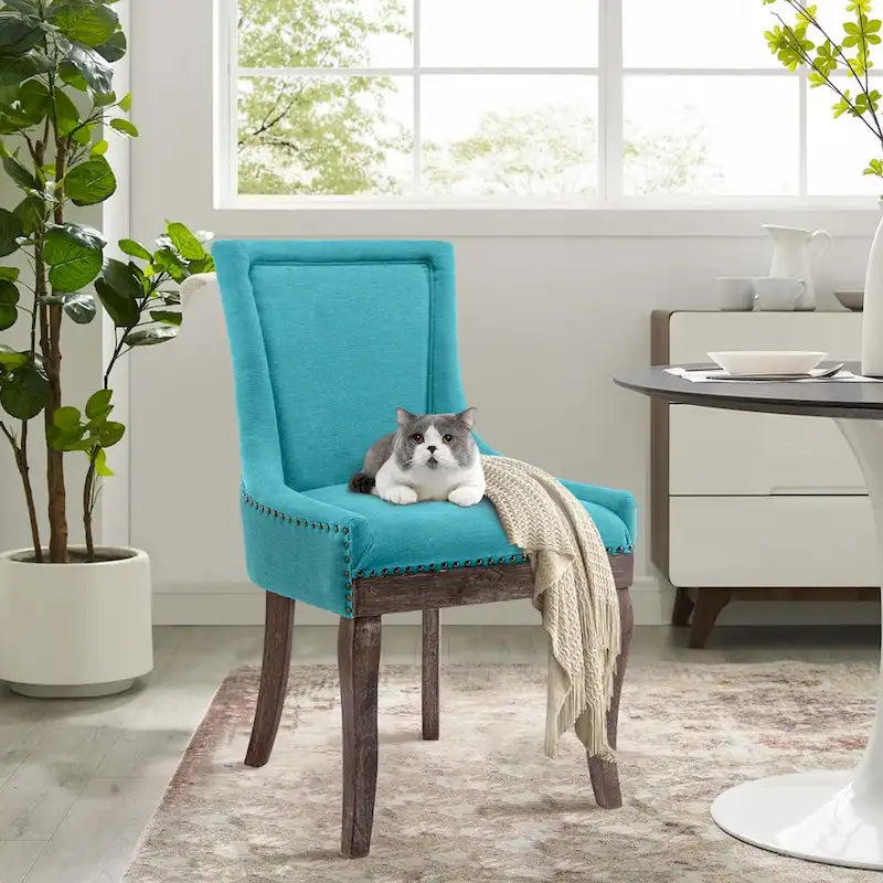 Ensemble de 4 chaises de salle à manger traditionnelles à oreilles, capitonnées et ultra-revêtues