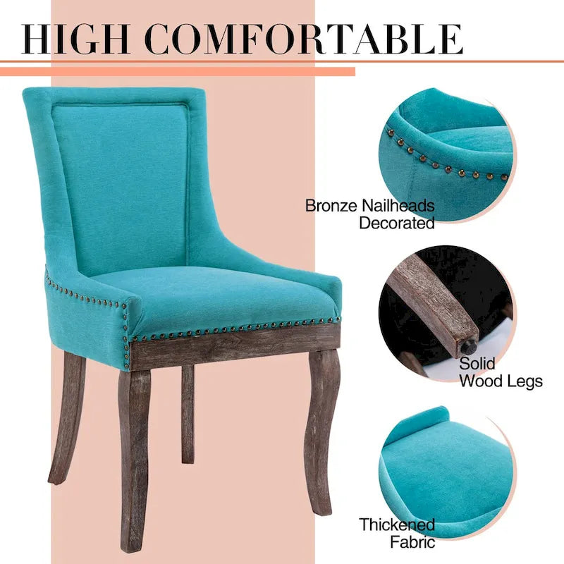 Ensemble de 4 chaises de salle à manger traditionnelles à oreilles, capitonnées et ultra-revêtues