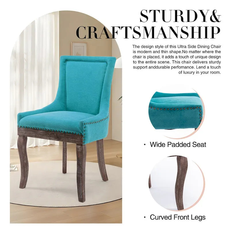 Ensemble de 4 chaises de salle à manger traditionnelles à oreilles, capitonnées et ultra-revêtues