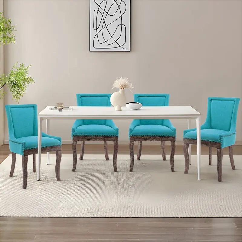 Ensemble de 4 chaises de salle à manger traditionnelles à oreilles, capitonnées et ultra-revêtues