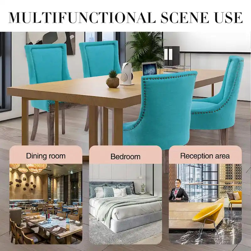 Ensemble de 4 chaises de salle à manger traditionnelles à oreilles, capitonnées et ultra-revêtues