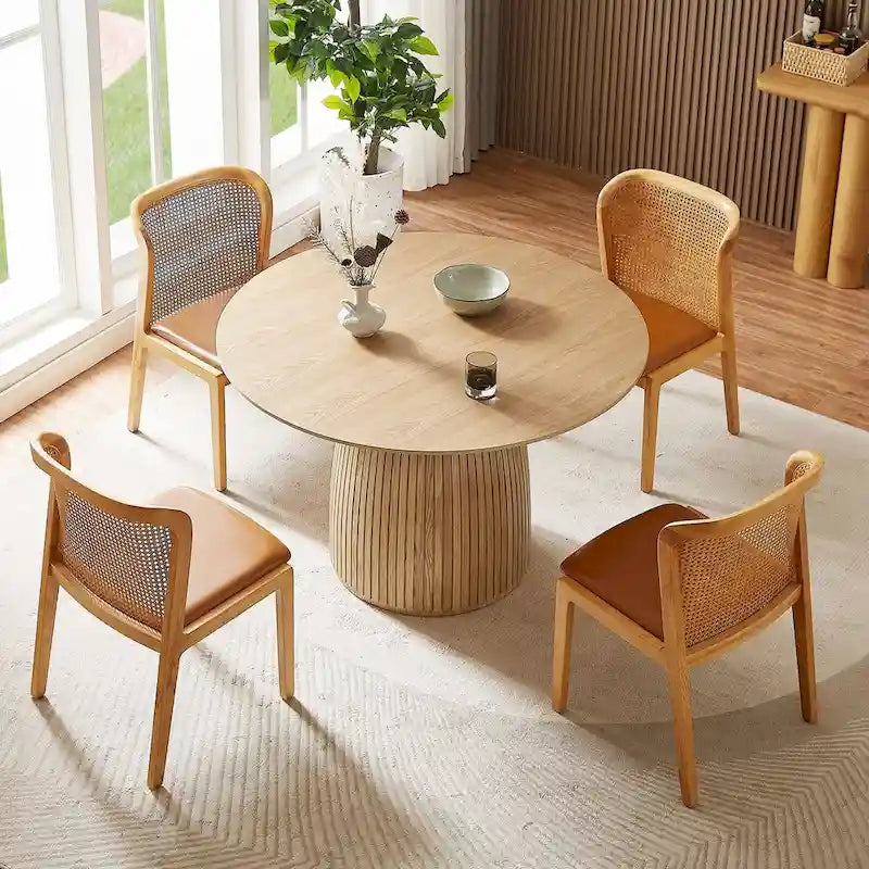 Table de salle à manger ronde, table de cuisine, table pour petits espaces, en MDF, pour 4 à 6 personnes - Diamètre 120 cm x Hauteur 126 cm