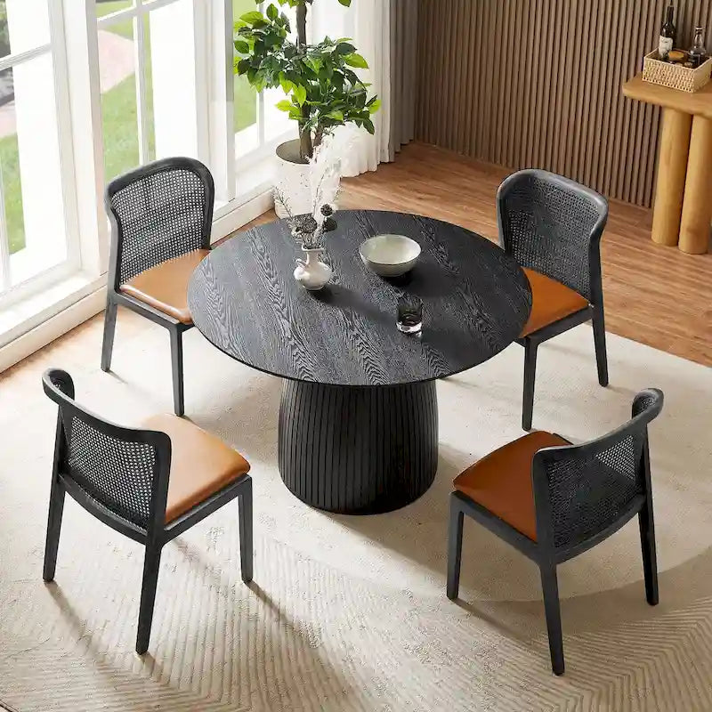 Table de salle à manger ronde, table de cuisine, table pour petits espaces, en MDF, pour 4 à 6 personnes - Diamètre 120 cm x Hauteur 126 cm