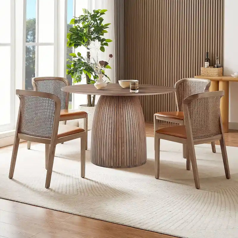 Table de salle à manger ronde, table de cuisine, table pour petits espaces, en MDF, pour 4 à 6 personnes - Diamètre 120 cm x Hauteur 126 cm