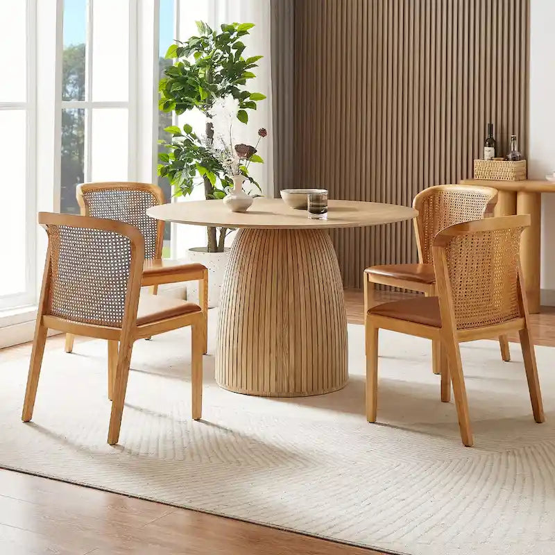 Table de salle à manger ronde, table de cuisine, table pour petits espaces, en MDF, pour 4 à 6 personnes - Diamètre 120 cm x Hauteur 126 cm