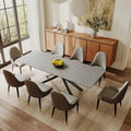 Ensemble de salle à manger extensible 9 pièces, rectangulaire, en pierre frittée avec pieds croisés et 8 chaises